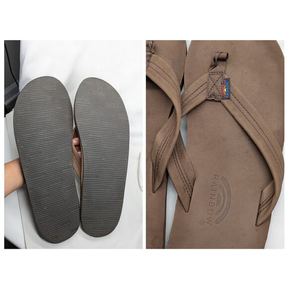 Rainbow Flip Flops Thong Sandals Mens XXL Brown Leather Surfer Beachy Resort - Picture 4 of 8